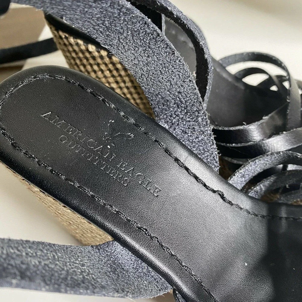 American Eagle Sz 6 Faux Leather wedge sandals Black Platform Cork